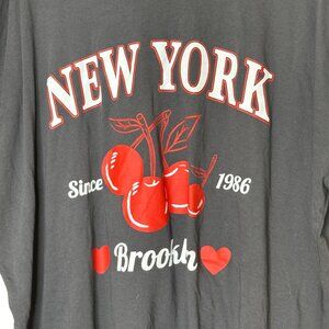 New York Brooklyn Cherry Graphic Tee Plus 3X Gray Oversized T-Shirt 1986 Heart